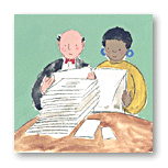 [Man and Woman With Stack of Paper]